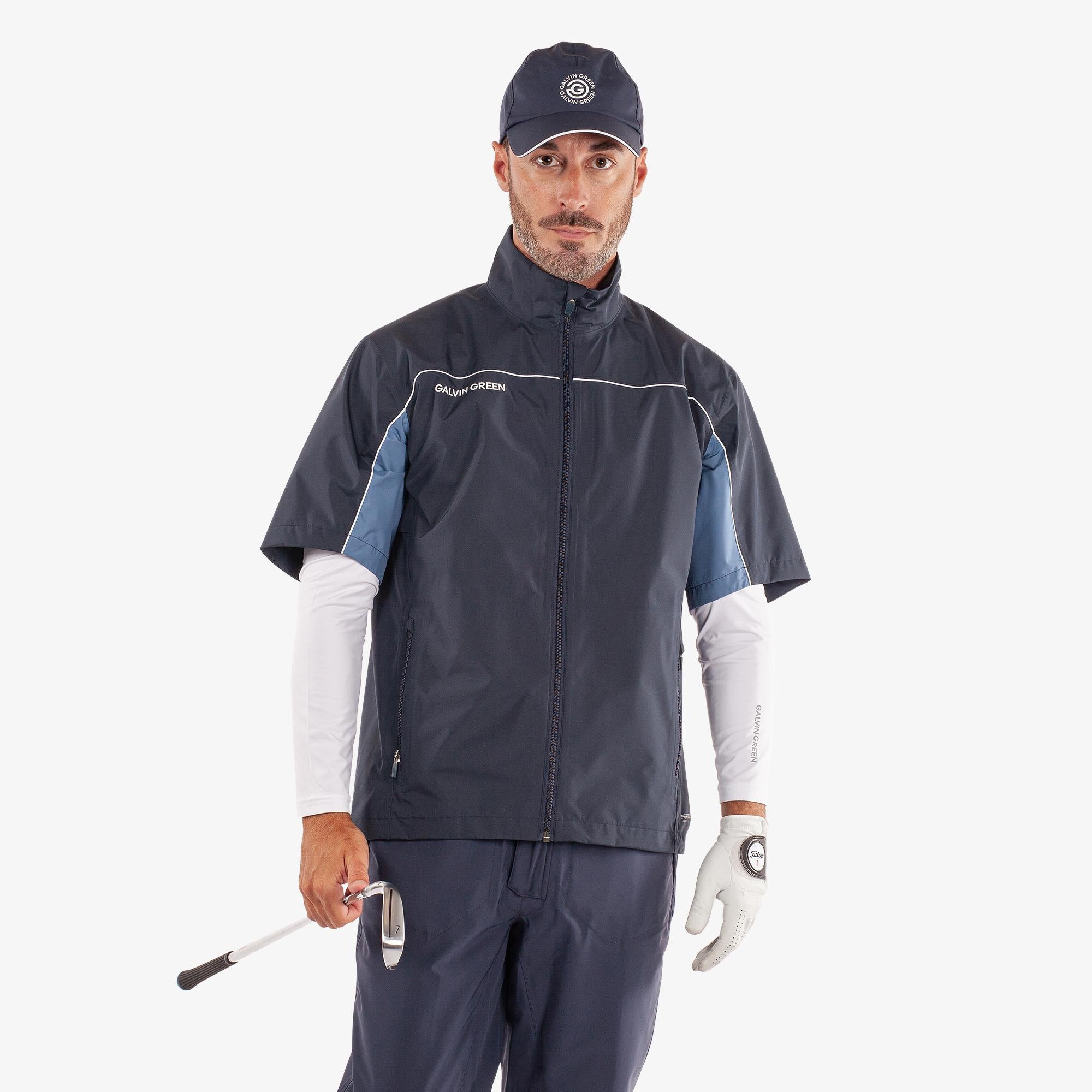 Galvin Green Air Dryvr Pertex Mens Short Sleeve Waterproof Golf Jacket Navy/Moonlight Blue